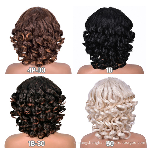 Wholesale Synthetic Hair Wigs short deep wave closer straight curly hair wavy bang wig synthetic wigs with bangs for black women